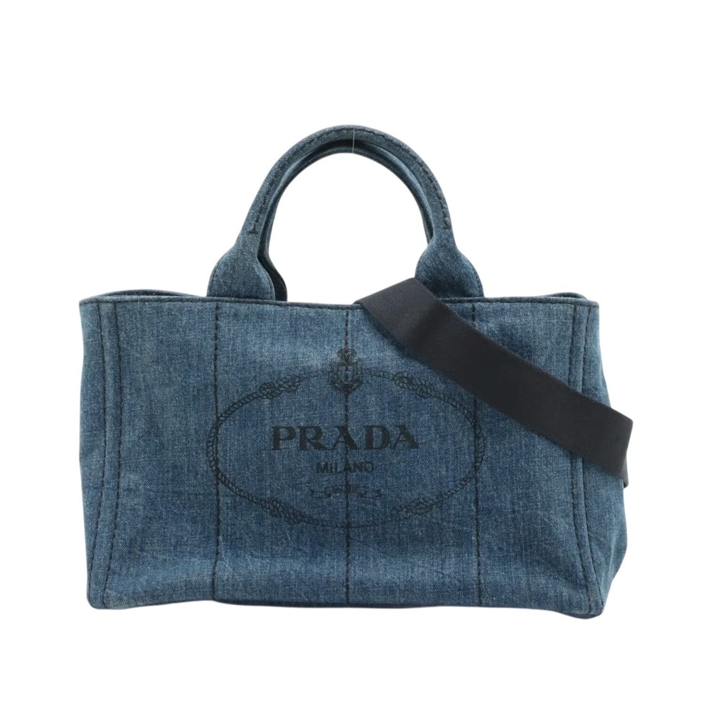 PRADA Canapa Medium 2 Way Tote Bag | Blue Denim Gold Hardware | AUTHENTIC